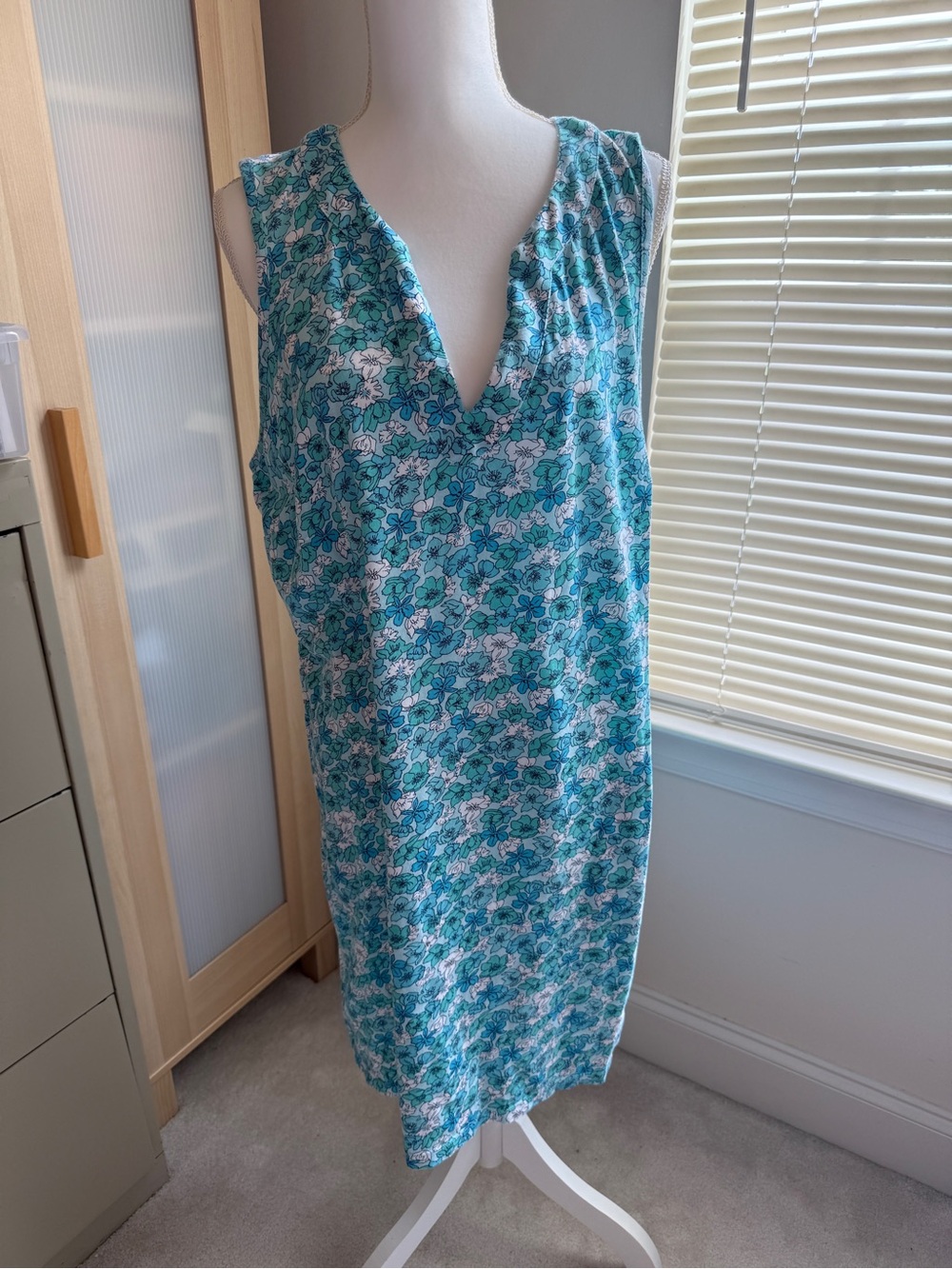 Lands' End Teal and White Floral Tank Dress 1X